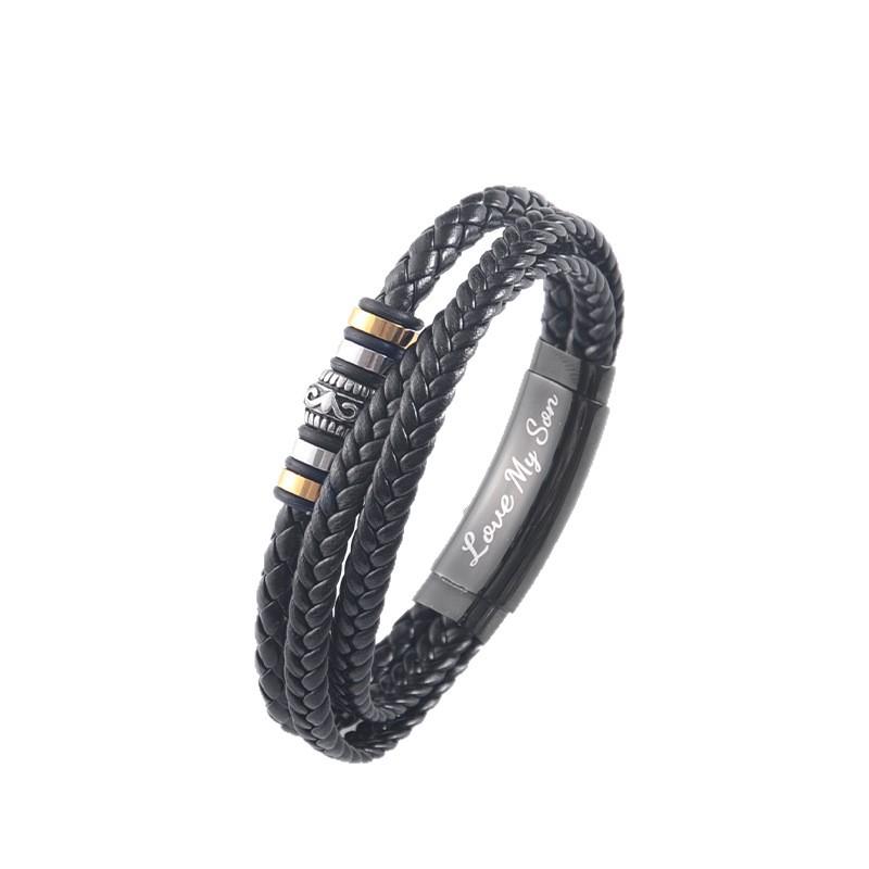 Ethnic Style Woven Bracelet, Stainless Steel Chain, Men's Multi-layer Woven Leather Rope Snap Bracelet