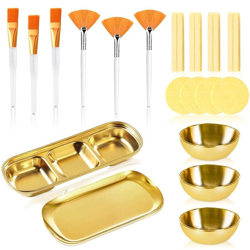 

M-Modern-Face Mask Applicator Facial Fan Brushes 23Pcs Esthetician Supplies Mixing Bowls Serving Tray Compartment