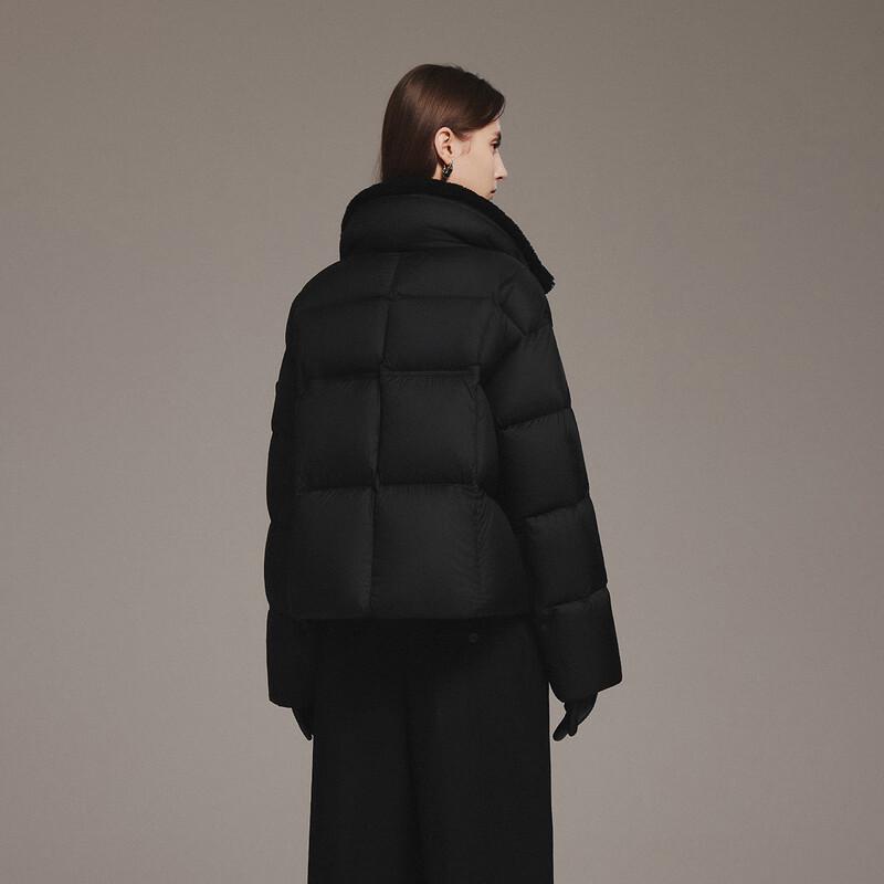 Tanboer Women's Short Lamb Wool Stand Collar Oversized Down Jacket