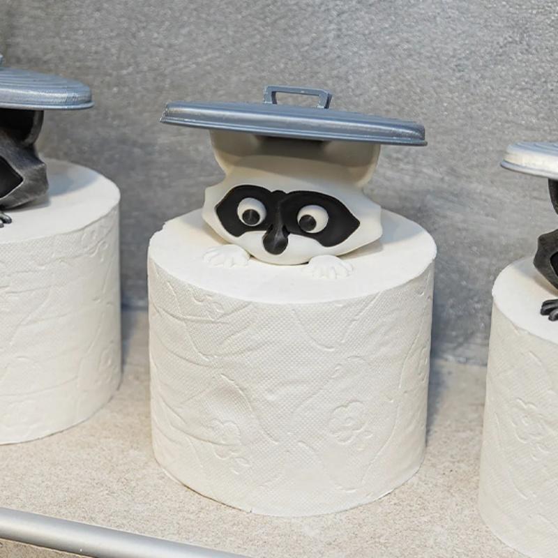 Niedlicher Waschbär-Toilettenpapierhalter, verspielte Badezimmerdekoration mit Mülleimerdeckel, einzigartige Geschenkidee, lustiges Wohnaccessoire, neu