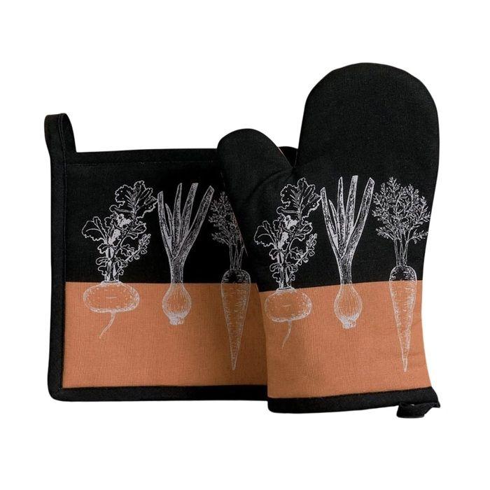 Gant et manique de cuisine - Legumes - 100% coton - Dimensions 20x20 cm - Certifié Oeko-Tex
