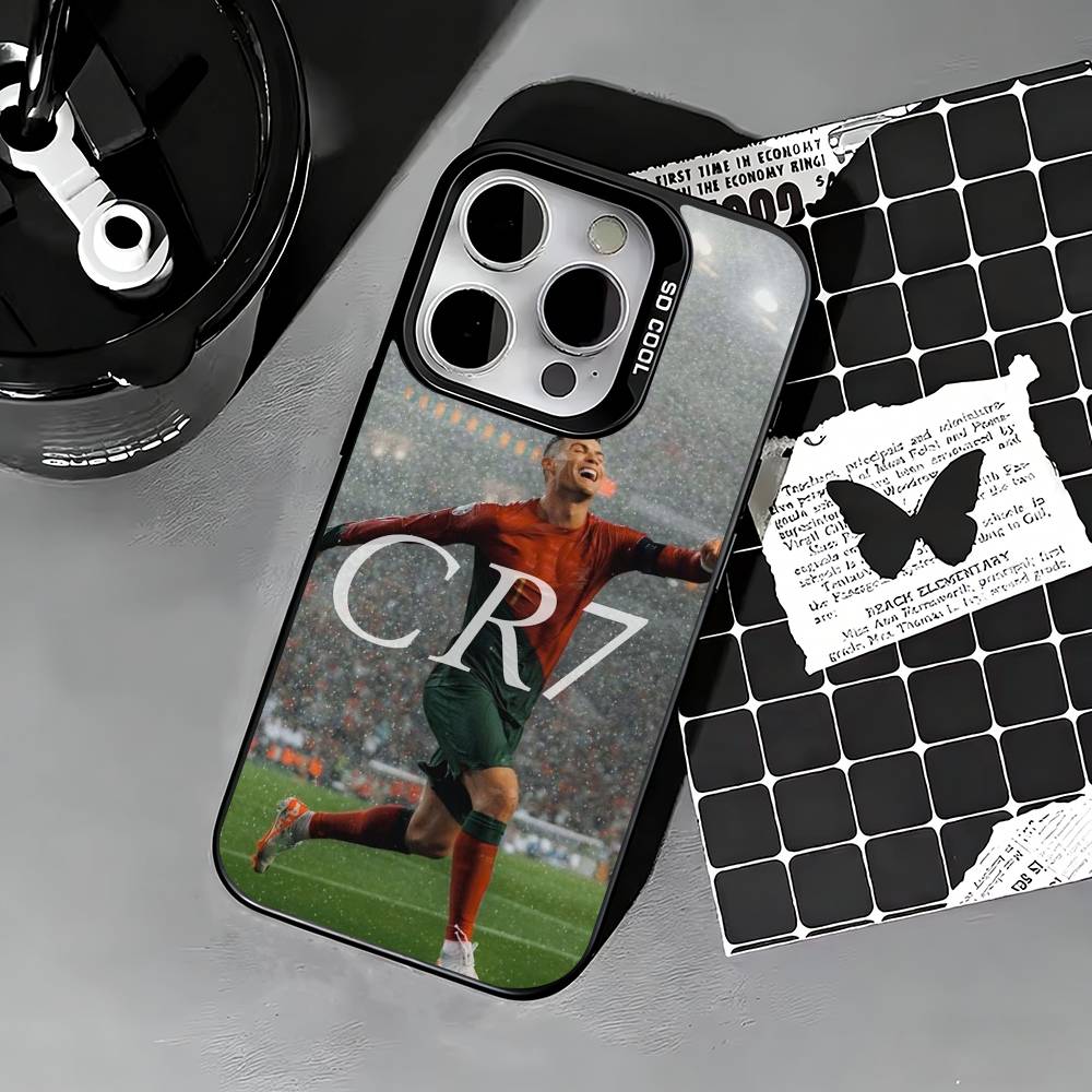 CR7-Ronaldo Football Phone Case For iPhone 17,16,15,14,13,12,11 Plus,Pro Max,XS,Colored Silver Phone Case