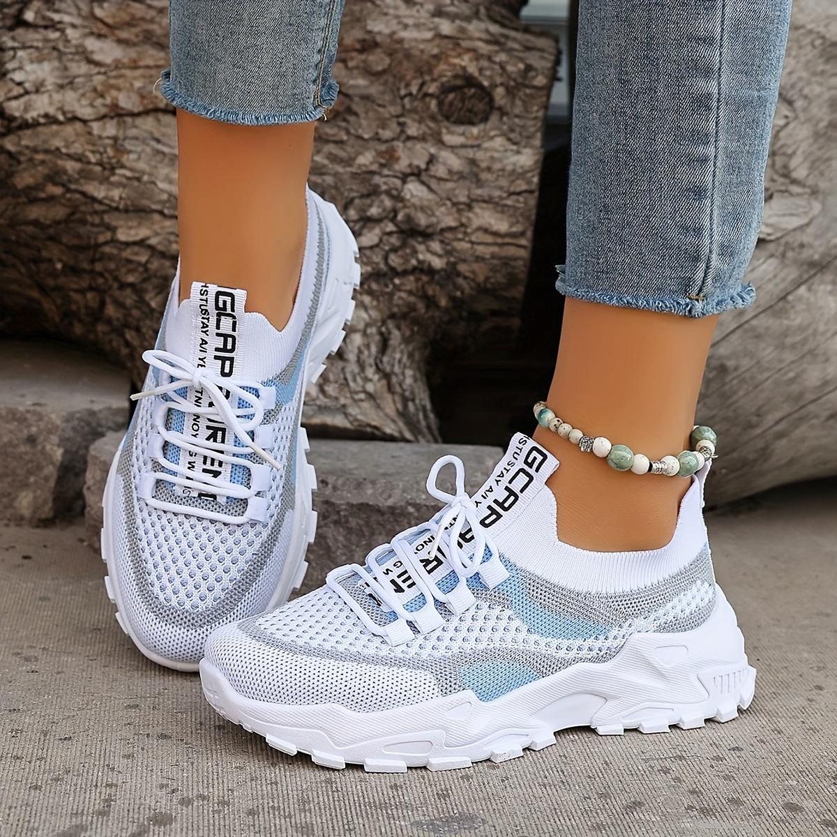 

Women s Color-Block Casual Athletic Shoes, Flyknit Breathable Lacing Running Shoes, Fashion Mesh Platform Casual Shoes 36