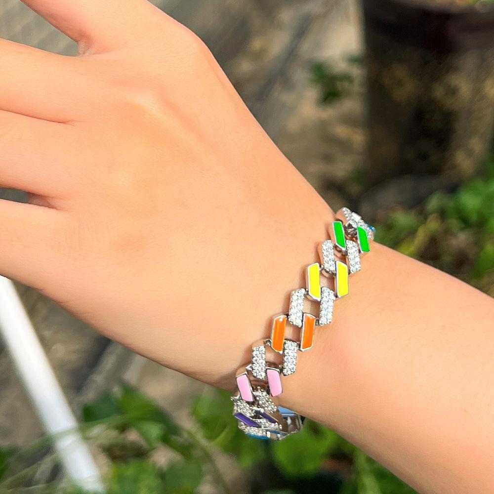 Männer und Frauen Hip Hop Buntes kubanisches Armband Nachtclub Mikro Zirkon Farbige Emaille Voll Diamant Schmuck