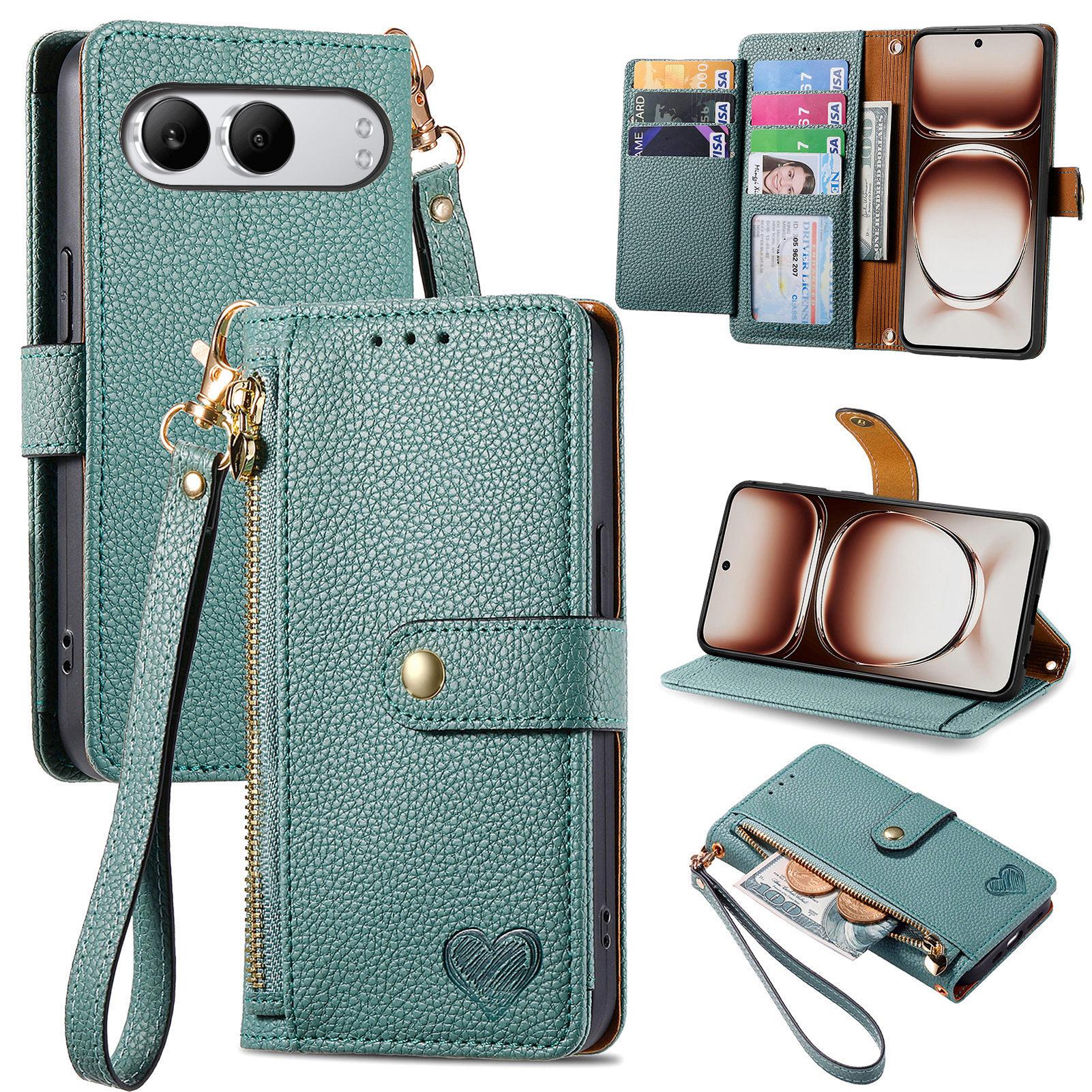 

For OnePlus Nord 4 Case RFID Blocking Zipper Pocket Leather Wallet Phone Cover Green