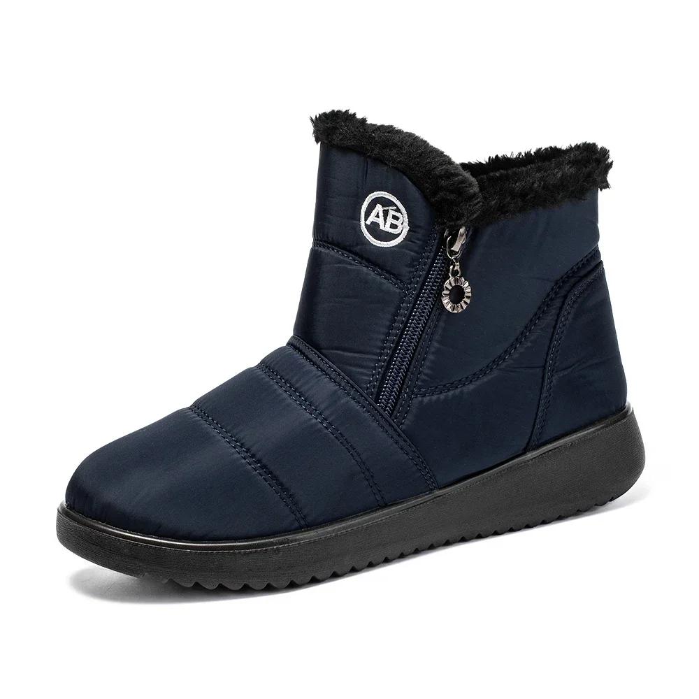 Fashion Women's Plus Size 44 Warm Winter Boots High Quality Black Faux Fur Snow Boots Woman Waterproof Thick Plush Cotton Padded Shoes