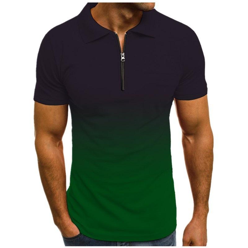 Summer Men's Solid Color Polo Shirt Short Sleeve Turn-Down Collar Zipper Tshirts Men Casual Streetwear Breathable Male Tops