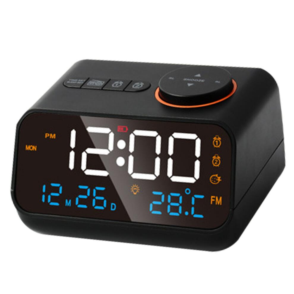 Multifunctional LED Alarm Clock with Radio and FM, Rechargeable, Black