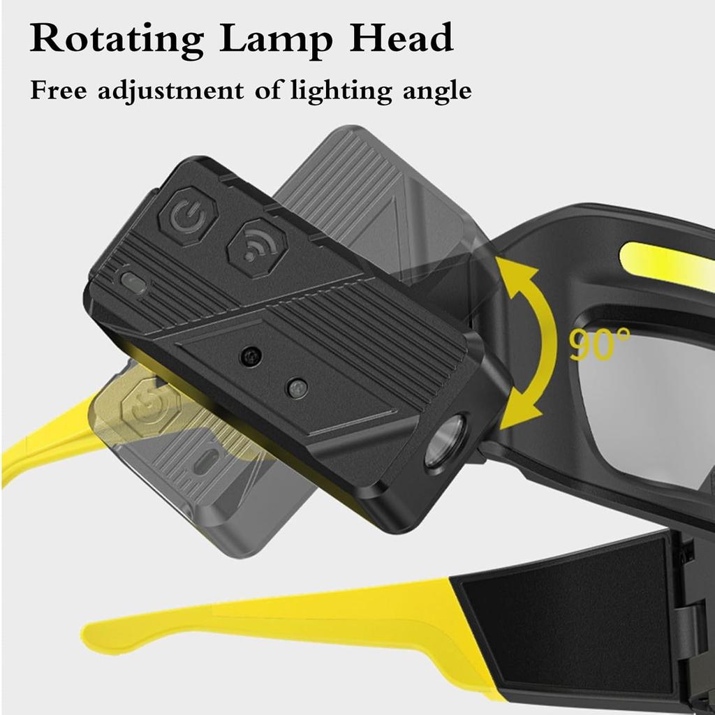 LED Safety Glasses with Lights - USB-C Rechargeable Headlamp Eyewear (Motion Sensor & Touch Control), 5 Modes Hands