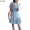 Women Casual Turn Down Collar Summer Short Sleeve Dress