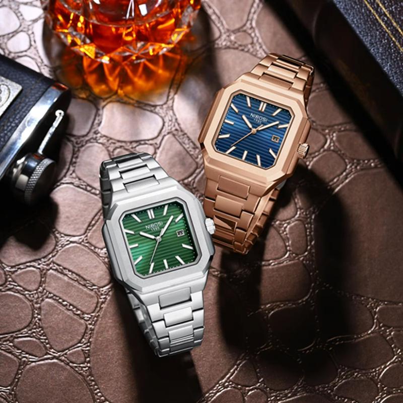 NIBOSI Luminous Square Man Watch Waterproof Business Men Watch Stainless Steel Quartz Luxury Men's Watches