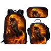 Klassisch Neuheit Lustig Cool Feuer Verrücktes Pferd 3D-Druck 3 Stück/Set Pupille Schultaschen Laptop Tagesrucksack Rucksack Lunchtasche Federmäppchen