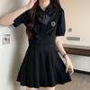 Plus Size Fishbone A-Line Strap Skirt and College Style Shirt Set - Slimming JK Design