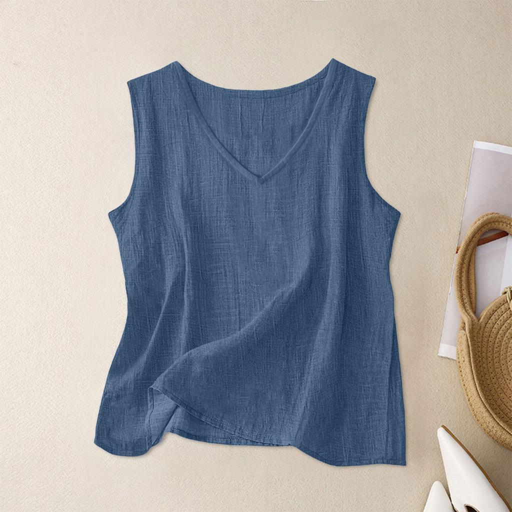 Sleeveless V Neck Tank Top for Women Lightweight Casual Loose Fit Summer Blouse Soft Breathable Fabric