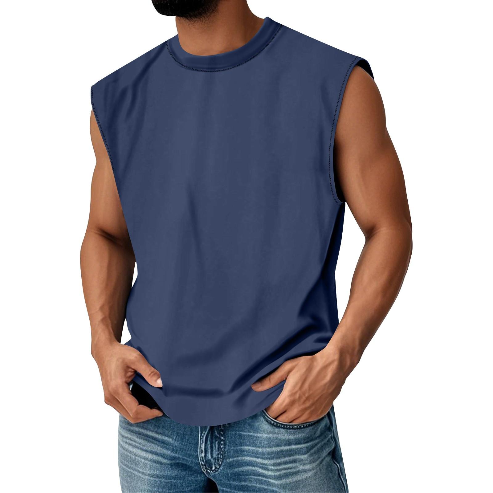 

Мужской летний однотонный спортивный жилет с пуговицами, мужской спортивный повседневный жилет M тёмно-синий