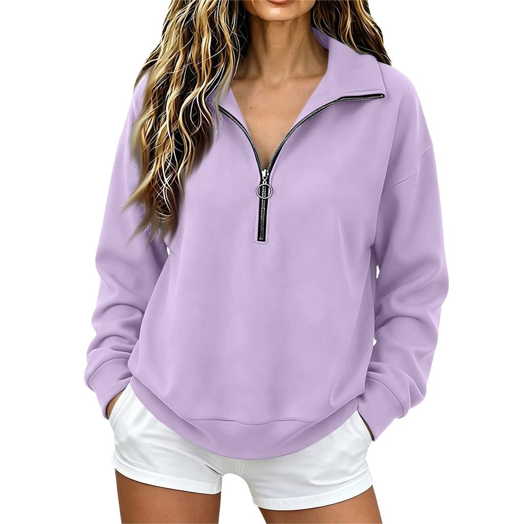 Women's Fashion Long Sleeve Zip Up Neck Sweatshirt Top