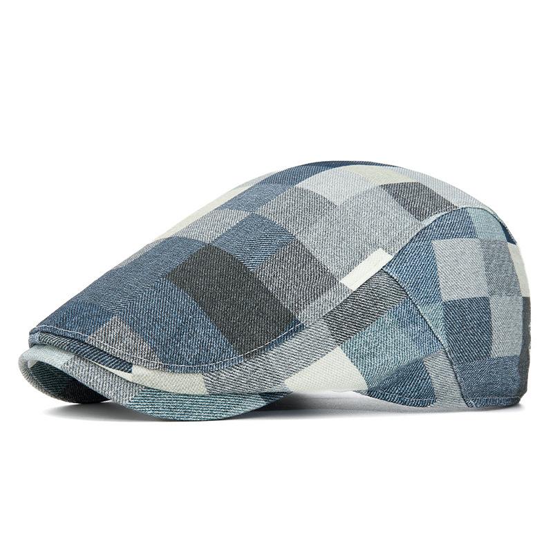 Plaid Beret Unisex Spring Summer British Forward Cap Sunshade Cap синий