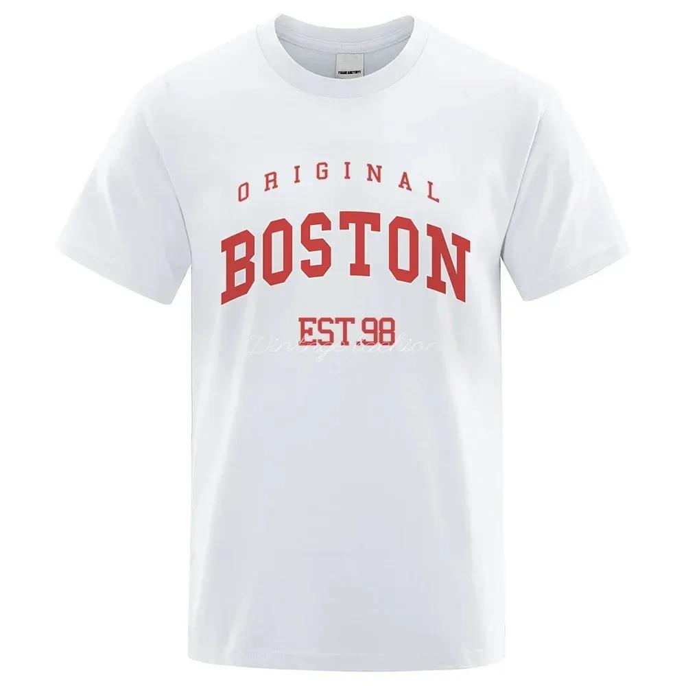 

Оригинальная футболка Boston Est.98 с буквенным принтом, свободная мужская футболка с короткими рукавами, летняя модная женская футболка с круглым вырезом из 100% хлопка XXXXXL