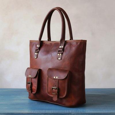 Women's Genuine Goat Leather Tote Shopping Handmade Bag Handbag