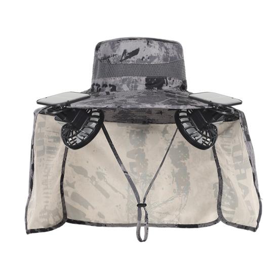 Czapka z daszkiem Solar Fan z klapką na szyję UPF 50+ Ochrona UV Czapka z 2 wentylatorami Solarnymi Oddychająca męska Letnie zajęcia na świeżym powietrzu Wędkarstwo Szeroki rondo Czapka typu bucket