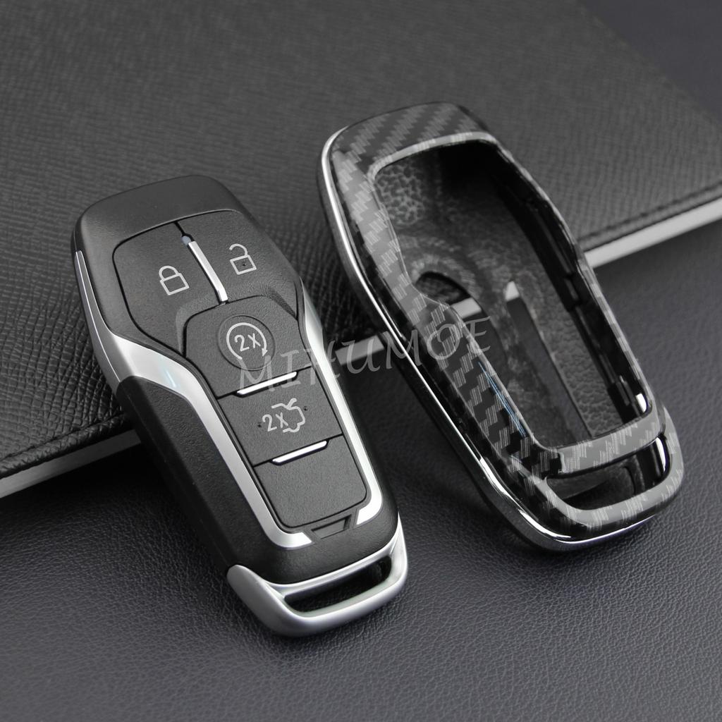 For Ford Lincoln Carbon Fiber Car Key Fob Cover Chain Case Fusion Explorer Mustang Edge F-150 Mondeo MKC MKX MKZ Accessories