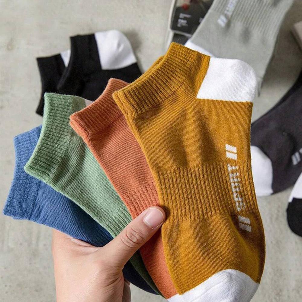 5 Paar Herren Buchstaben Bootssocken Modische Vertikal gestreifte Rundhals Socken Atmungsaktiv Schweißabsorbierend Bequem Lässige Socken