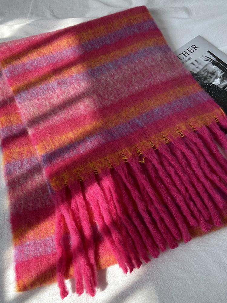Women Winter Knit Scarf Headscarf Ladies Men Preppy Striped Tassel Warm Scarve Pashmina Mujer Male Foulard Thick Wrap Shawl New