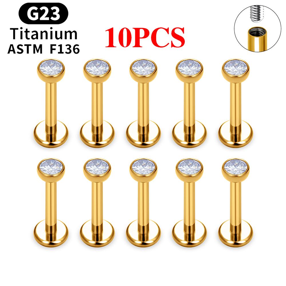 10/50 STK G23 Titan Piercing Labret Læbe Stud Ring CZ 16G Indvendigt Gevind Stud Ørering Øre Tragus Brusk Helix Daith Smykker