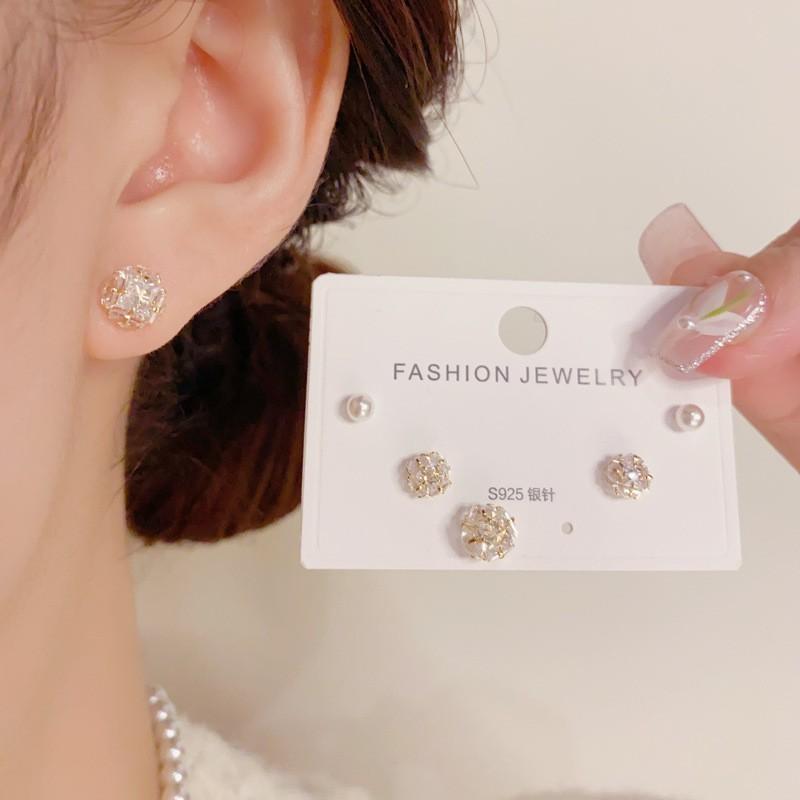 Elegant Mini Zircon Ball Stud Earrings Set Sweet Chic Tiny Dangle Earring Women Daily Wear Party Gift
