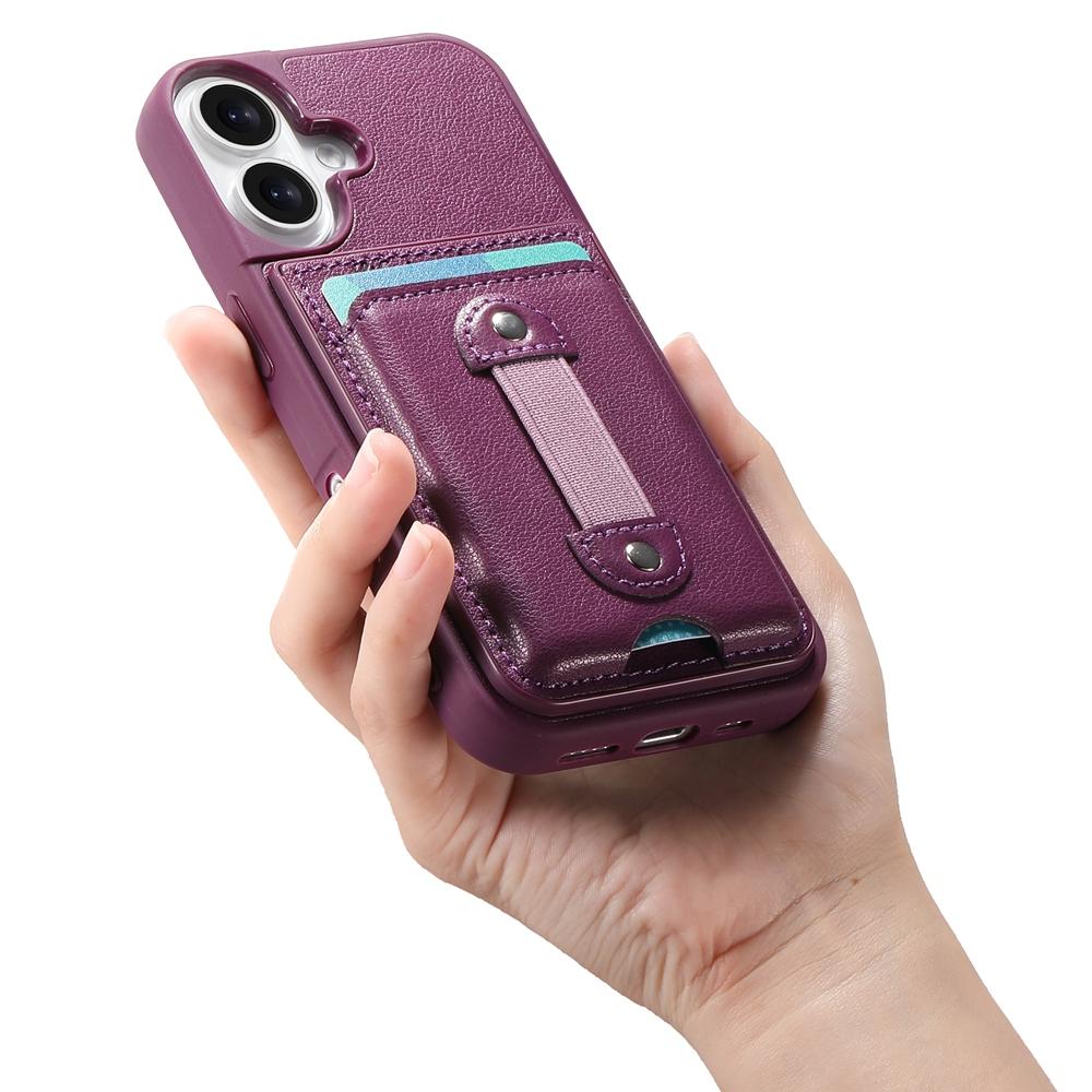 Anti-Slip Phone Case with Elastic Wrist Strap & Card Holder - Shockproof TPU Bumper + Textured PU Leather Back Cover, Wallet Case for iPhone/Samsung