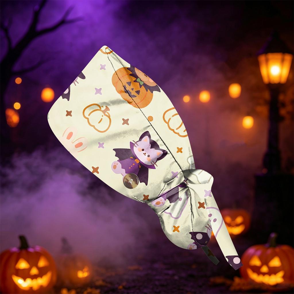 Women's Fashion Halloween Print Ponytail - Multipurpose Work Shower Scrub Hat for