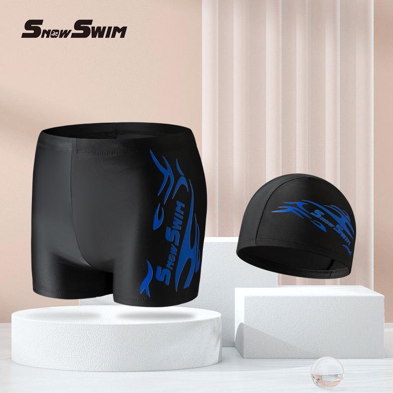 Men's Plus Size Swim Trunks & Accessories Set: Square Leg Swimwear, Fashion Goggles, Swim Cap