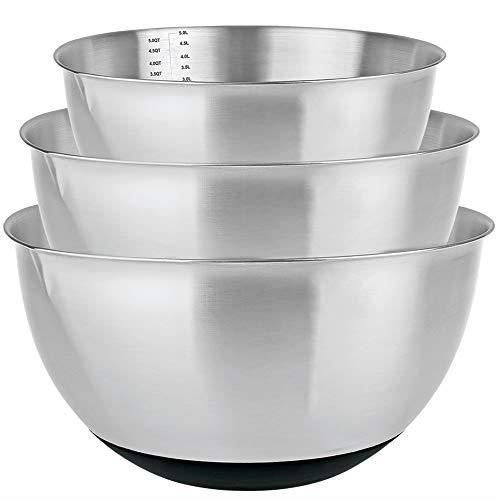 Bols Mélangeurs-Saladier - MGE - Ensemble de 3 Bols - Acier Inoxydable - Ø 18, 22 et 26 cm - Argent