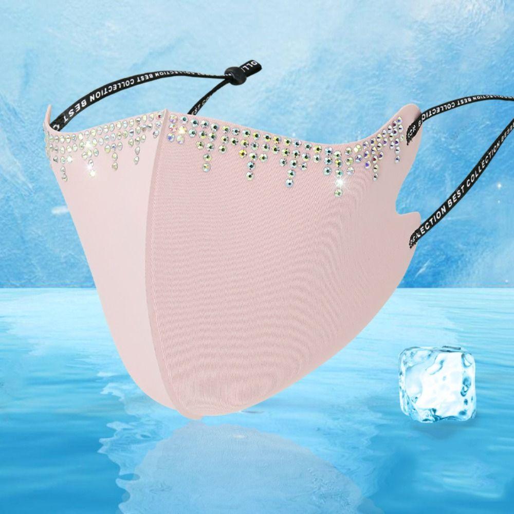 Washable Ice Silk Cloth Mask Rhinestone Riding Mask Crystal Ornaments Face Mask  Party Gif