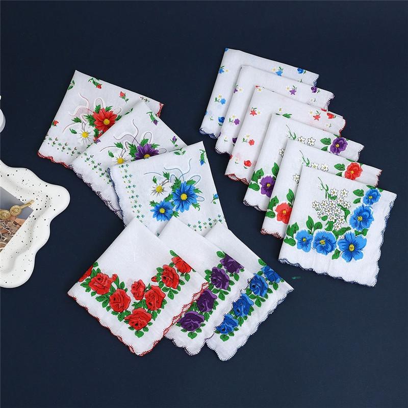 3Pcs 28x28cm 100% Cotton Flower Printed Children Hand Face Wipes Handkerchiefs Kindergarten Square Scarves