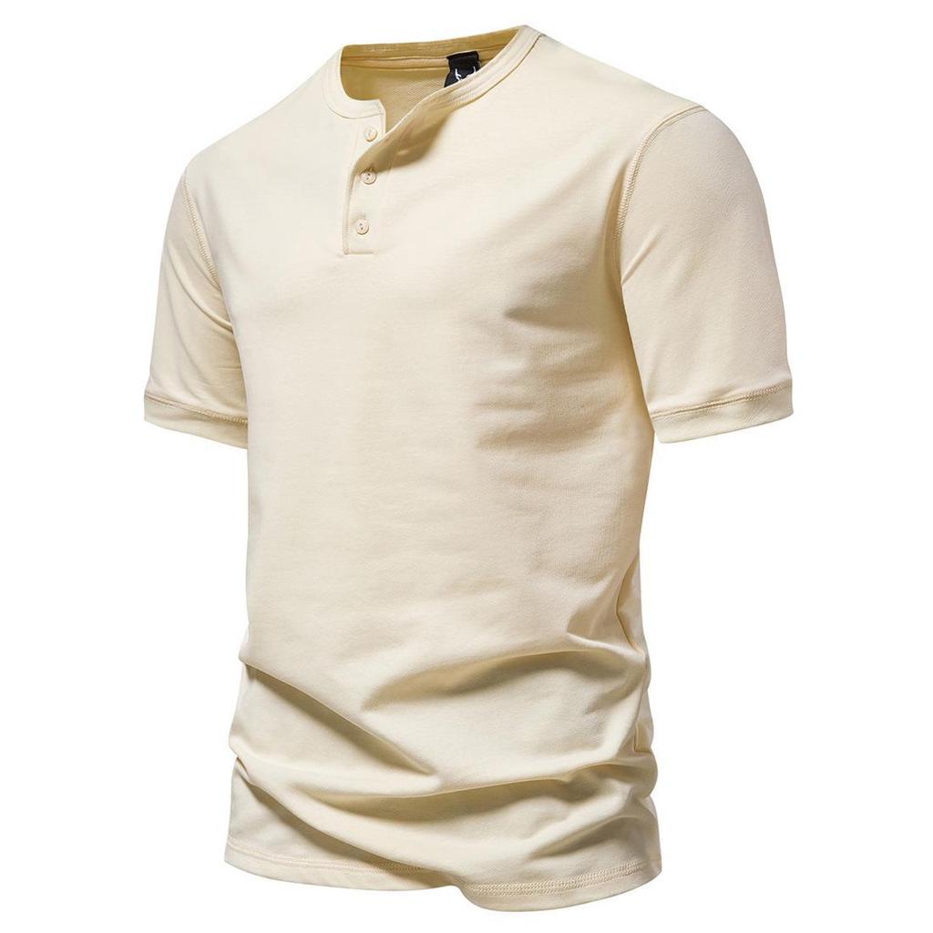 Pánské jednobarevné americké letní jednobarevné tričko Henley s polovičním rukávem - trendy sportovní oblečení pro volný čas