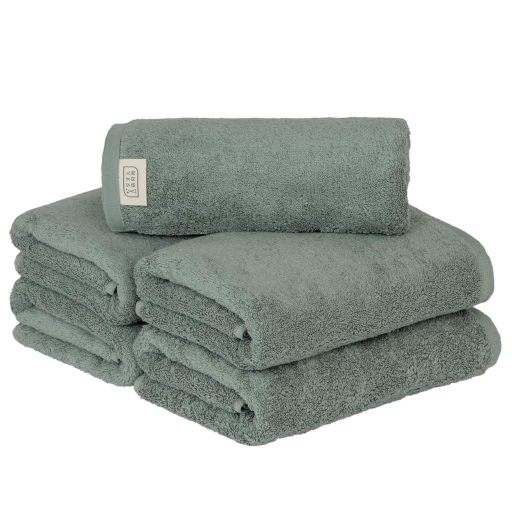 Towel Laboratory Mini Bath Dusty Set of JapanTechnology [Volume Rich] #003 Towels, Green, 5, Hotel-Grade, Thick, Fluffy, High-Breathability,
