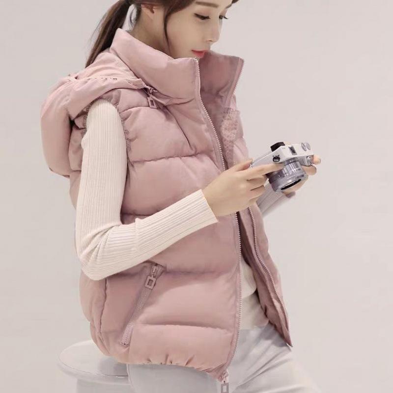 Autumn and Winter Feather Cotton Vest Women's Short Student Hooded Vest To Keep Warm Korean Version of The Thin Vest Jacket