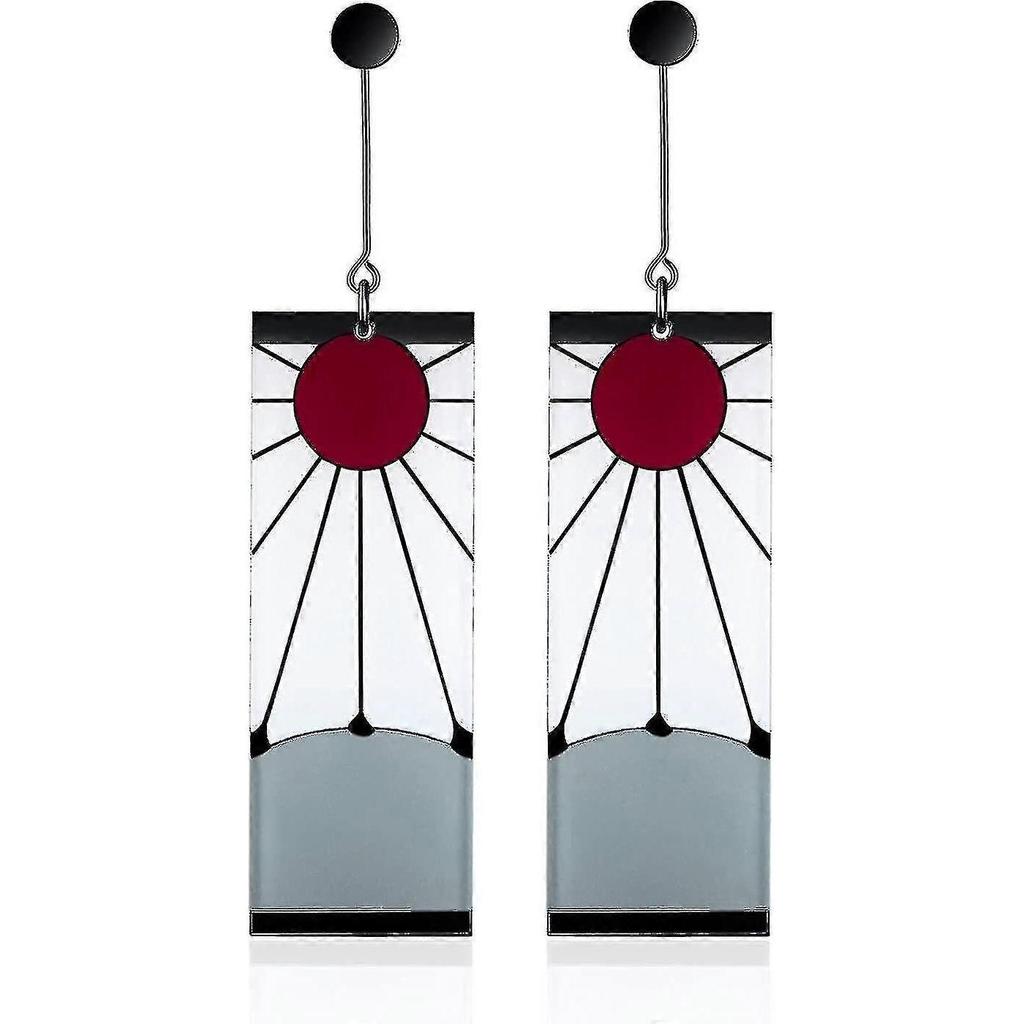 925 Sterling Silver Tanjiro Earrings,anime Demon Slayer Cosplay Tanjiro Black Earrings Ear Clip Kimetsu No Yaiba Hanafuda Halloween Compatible Men Wom