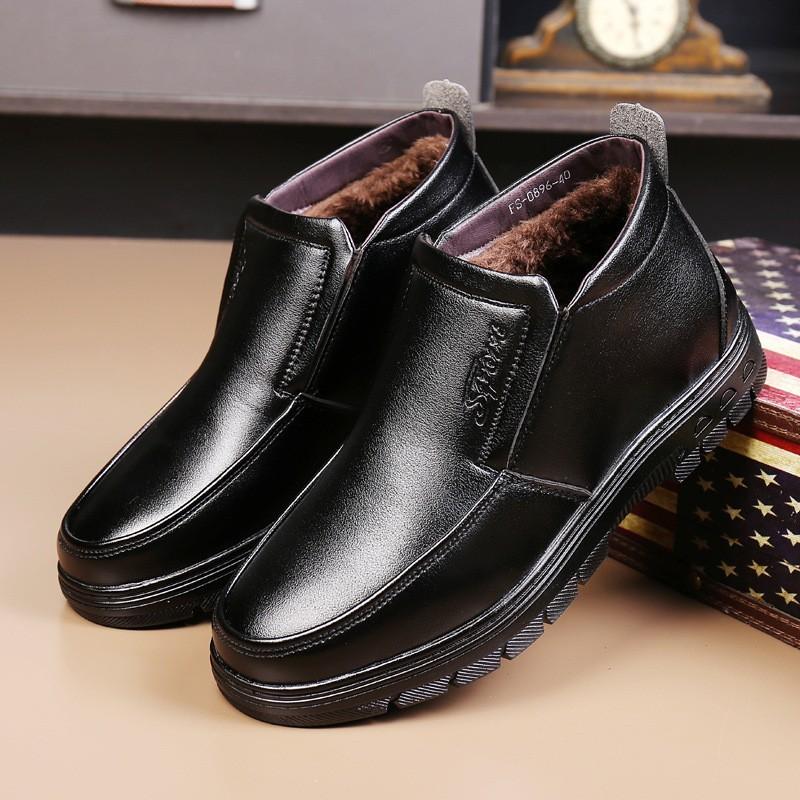 Winter new men's velvet thickened business leather shoes men's father non-slip, wear-resistant, breathable and warm leather shoes
