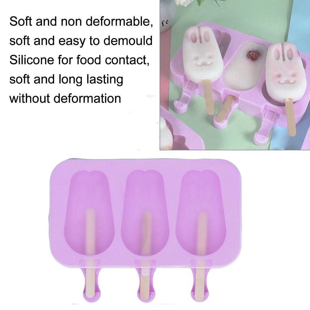 2 pcs Easy Release Homemade Popsicle Mold 3 Grid Frozen Treat Maker Silicone Ice Cream Mold DIY