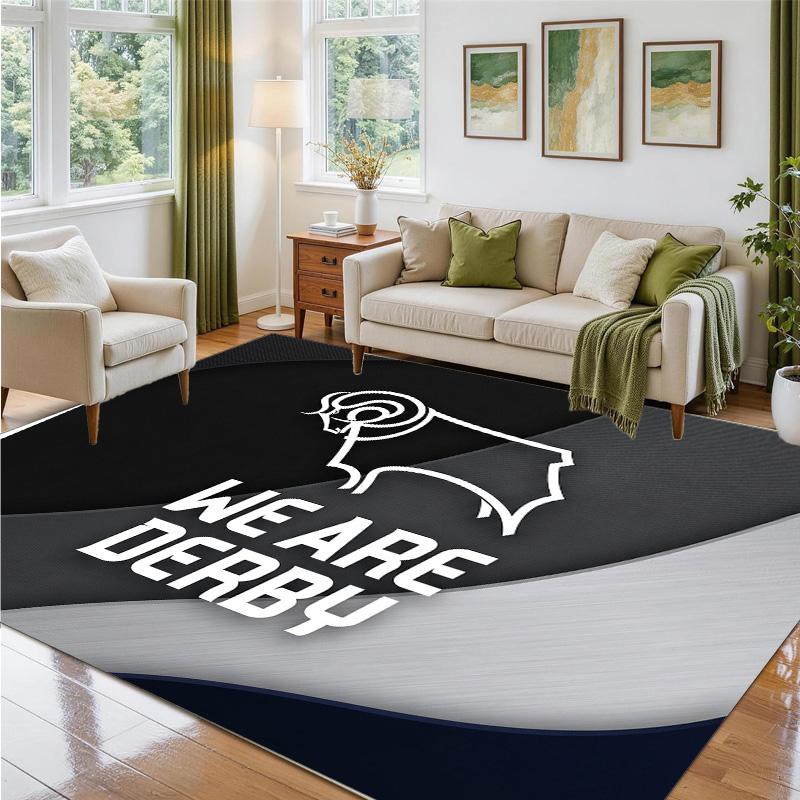 Derby County Football Design Crystal Velvet Rug Soft Decorative Mat for Bedroom Entrance