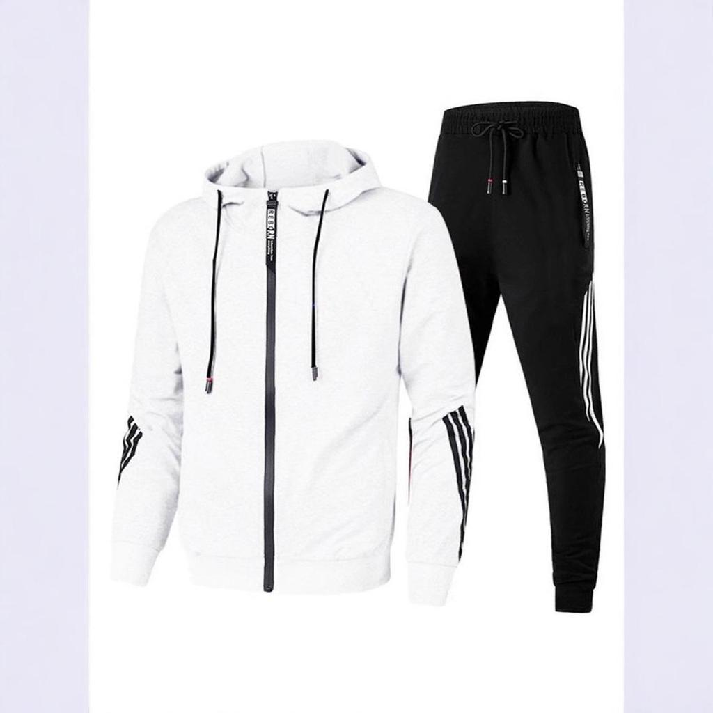 Herren Slim Fit Kapuzen-Trainingsanzug: Neues Frühling/Herbst Zweiteiliges Freizeitset