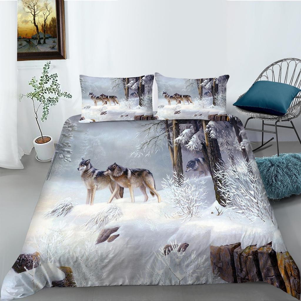 Animal 3D Digital Printing Wolf Series Bedding Two Three Piece Set Polyester