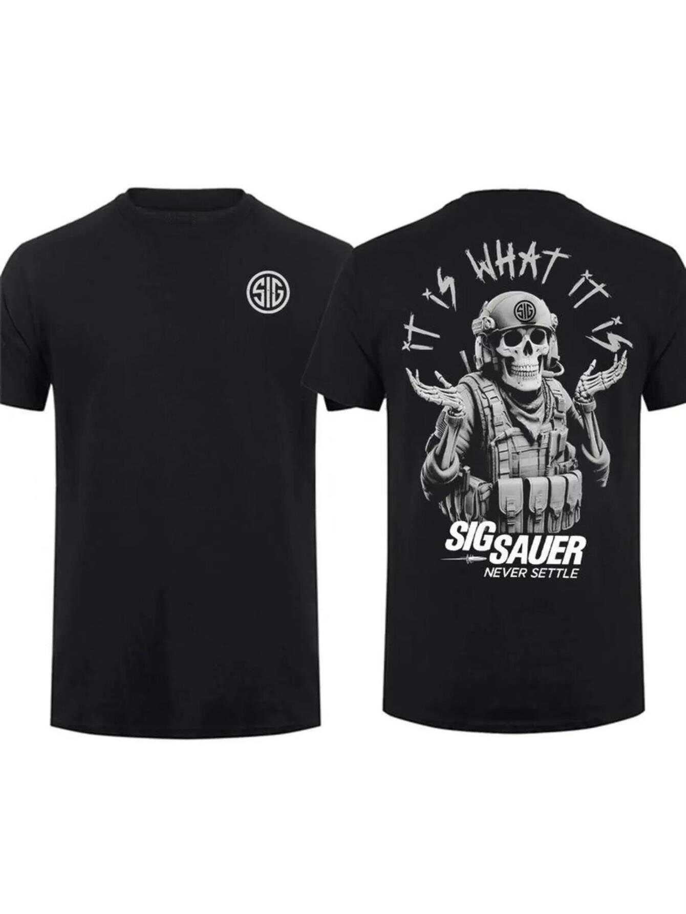 Never Settle Tactical T-Shirt Men | Camo & IT S WHAT IT IS Graphic Tee with SIG Logo - Compatible with Apparel - Outdoor S