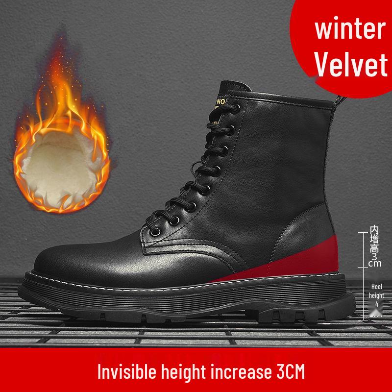 Men's Winter Cotton Fleece-Lined Martin Boots: High-Top, Thick-Sole British Style Workwear Shoes for Snow.
