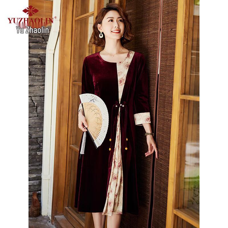 

Женское миди-платье Yuzhaolin из золотого бархата с цветочным принтом XL