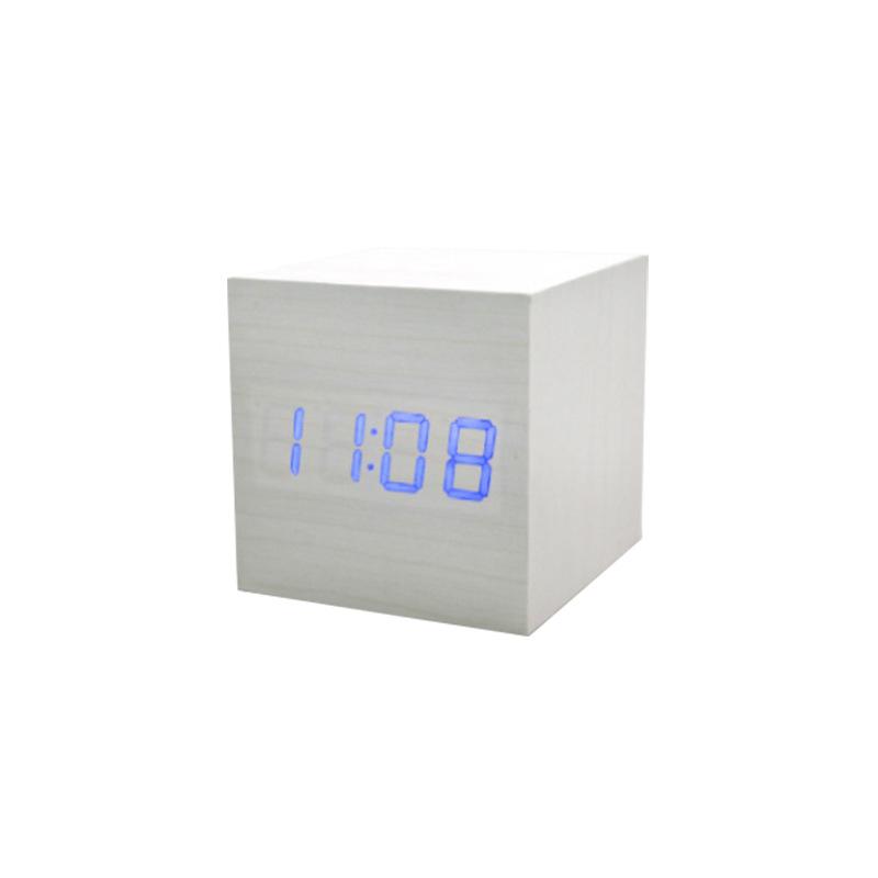 Wood Clock Creative Electronic Clock Square Digital Clock Mini Small Alarm Clock Thermometer Bedside Clock