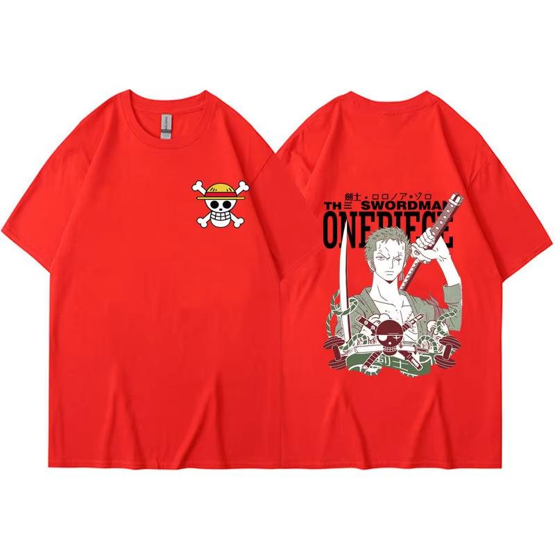 2026 One Piece 2026 Unisex Black T Shirt Front Chibi Luffy Skull Comfortable summer loose Unisexs Tshirt