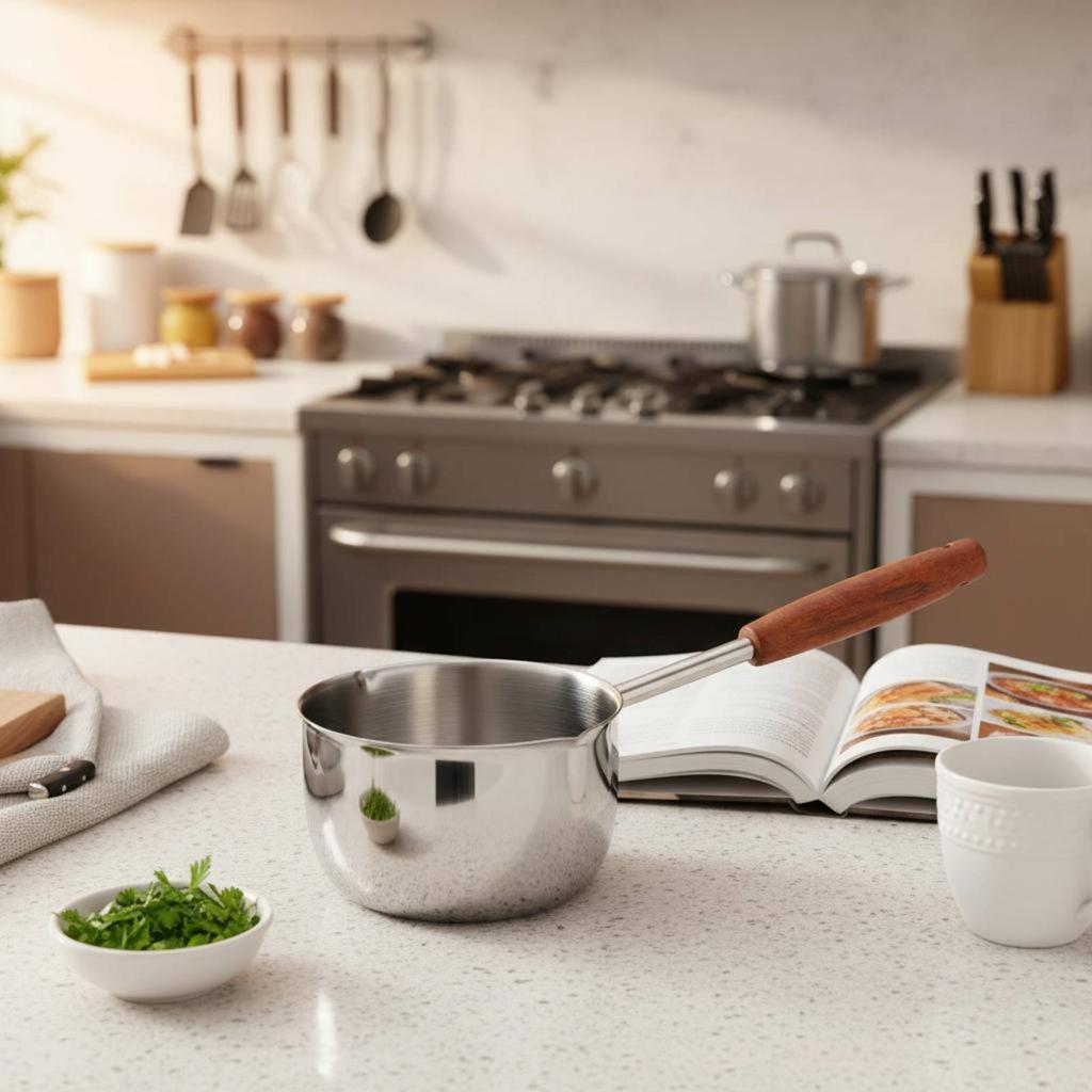 Oil Pot Thickened Body Long Handle Oil Pot Titanium Saucepan Flame-Resistant Proof Saucepan with Pour Spout Rust Resistant
